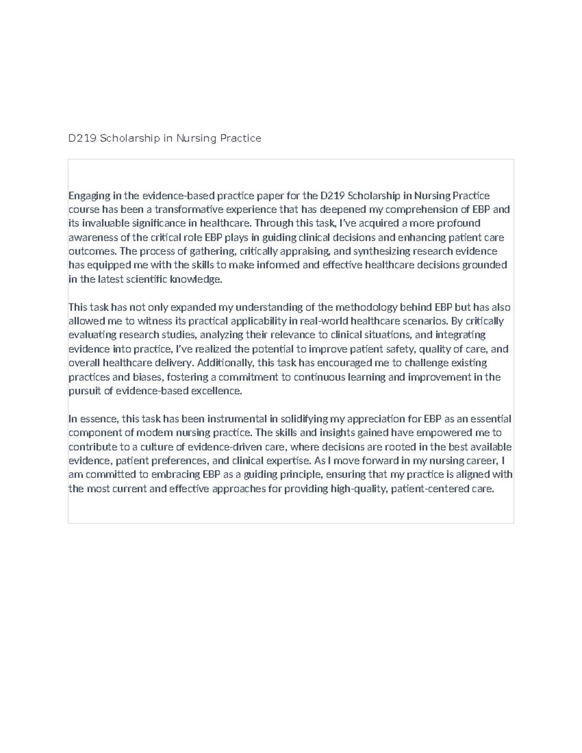 D219 scholarshipIndrod - D219 Scholarship in Nursing Practice Engaging ...