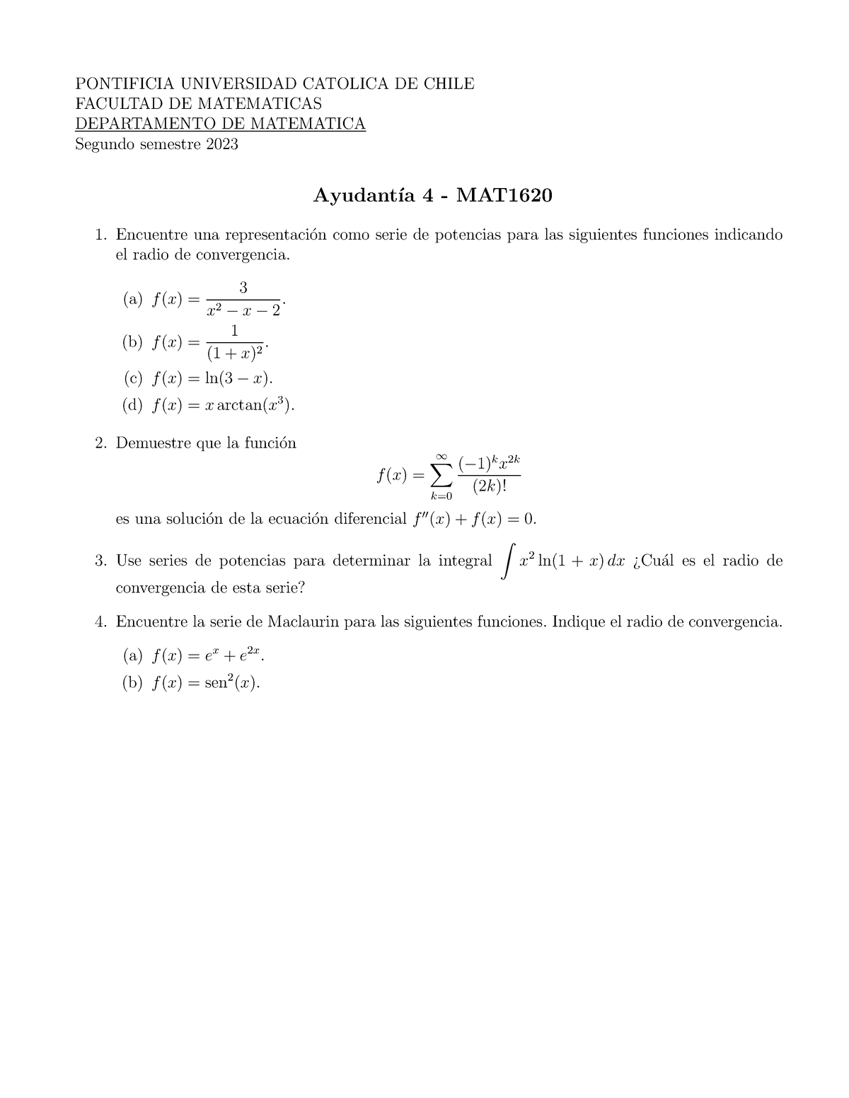 Ayudanta 4 - Ayudantia 4 - PONTIFICIA UNIVERSIDAD CATOLICA DE CHILE ...