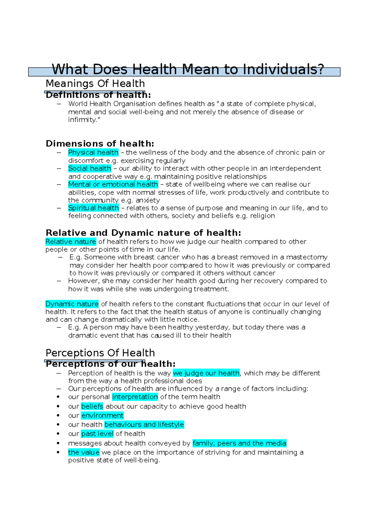 Pdh notes what does health mean to individuals - What Does Health Mean ...