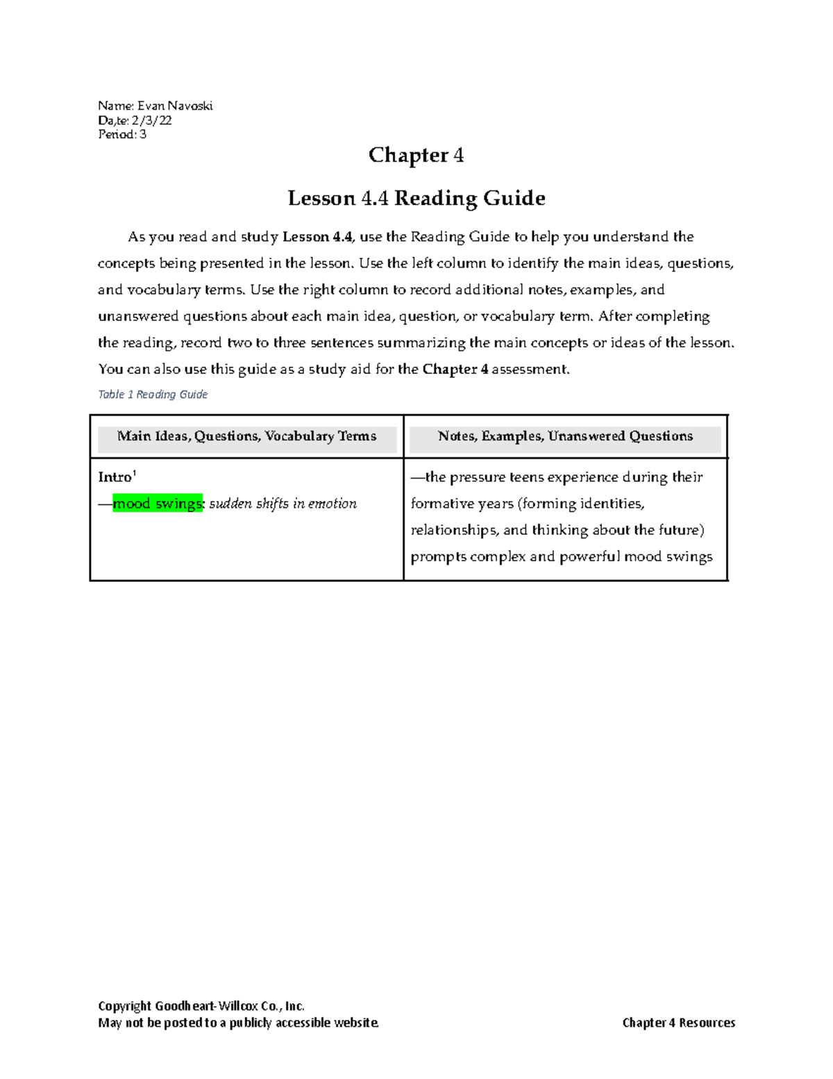 Lesson 4.4 Reading Guide - Name: Evan Navoski Da,te: 2/3/ Period: 3 ...