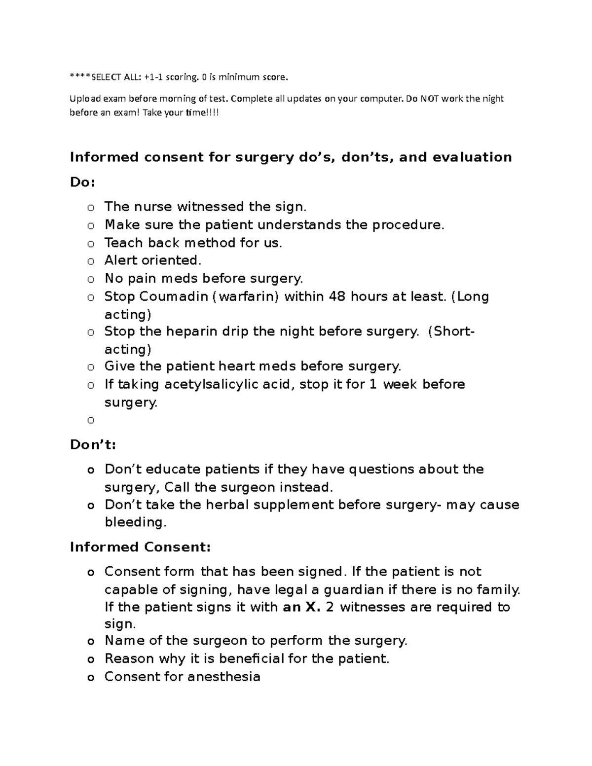 Medsurge II Study Guide Exam 1 - ****SELECT ALL: +1-1 Scoring. 0 Is ...