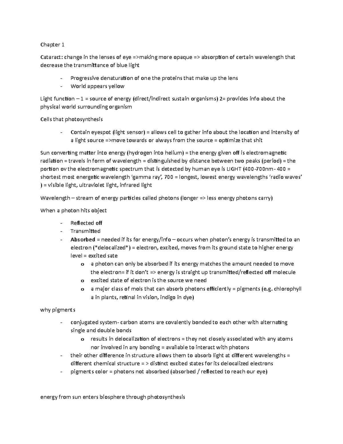 Biol-1000 Textbook Chapter 1 Notes - Chapter 1 Cataract: Change In The 