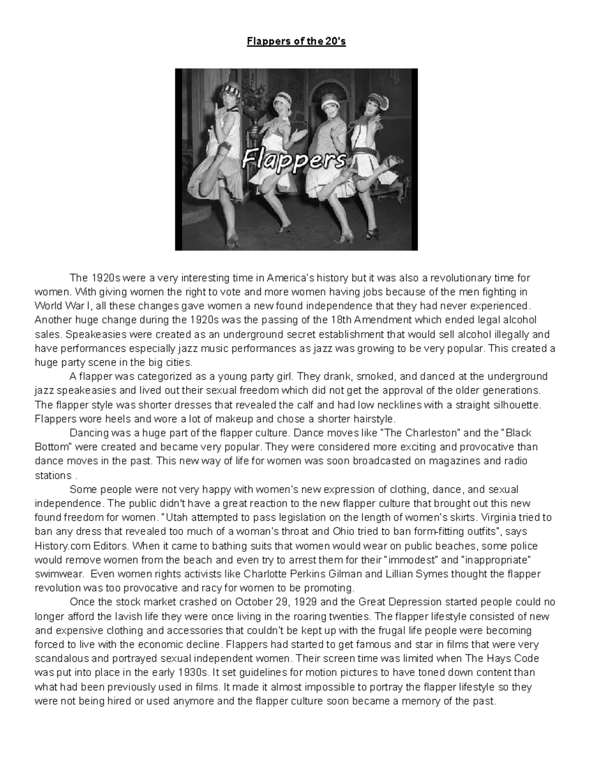 1920 flappers essay