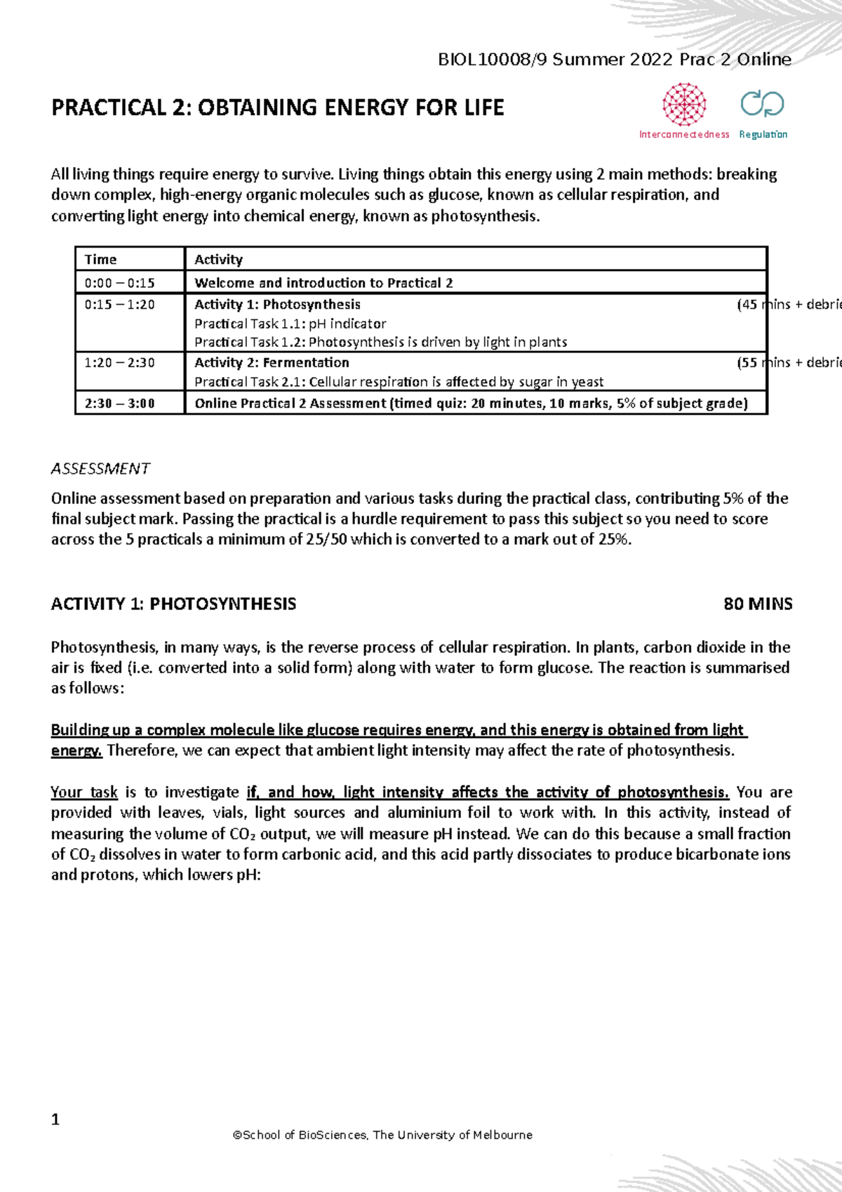 Prac 2 Note for online students - PRACTICAL 2: OBTAINING ENERGY FOR ...