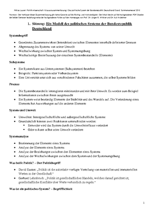 Klausurzusammenfassung Das Politische System Der Bundesrepublik Deutschland Studocu
