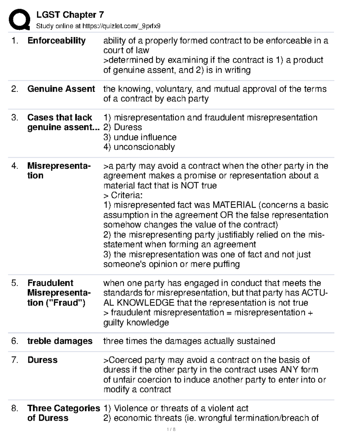 Chapter 7 legal studies Study online at quizlet/_9prfx Enforceability