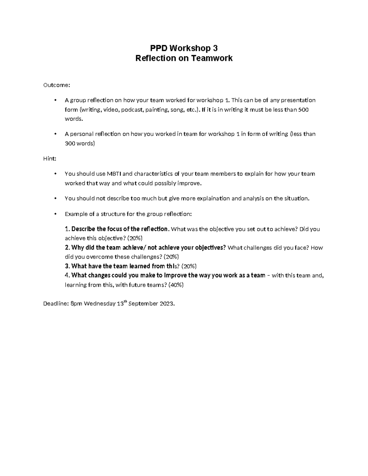 team assignment reflection