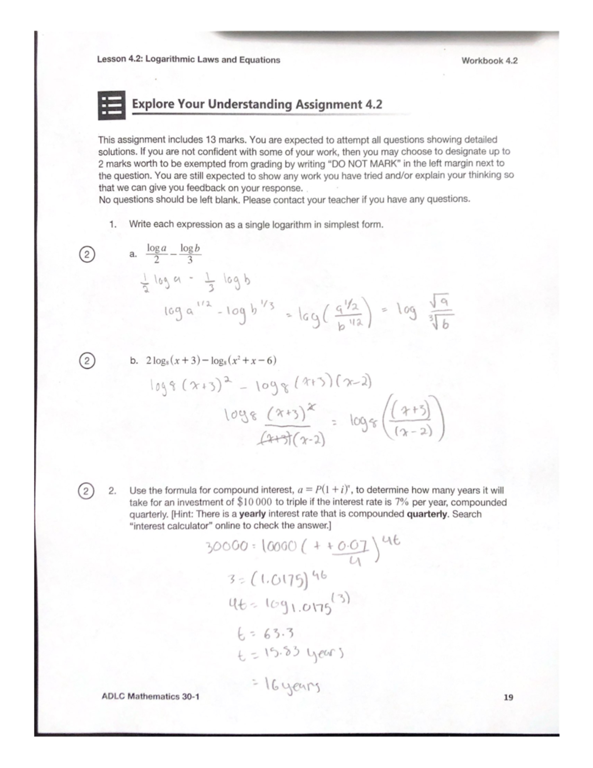 Math 30-1 Assignment Cover Page - Vista Virtual School - Maths 156 ...