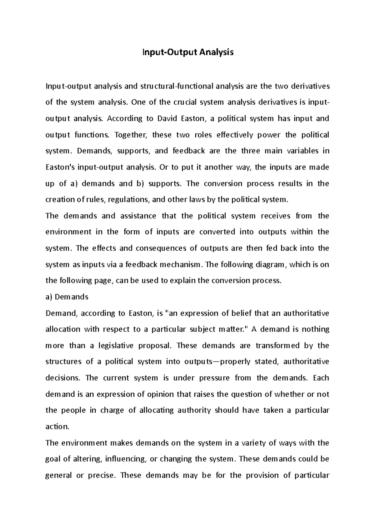 Input-Output Analysis - Input-Output Analysis Input-output analysis and ...