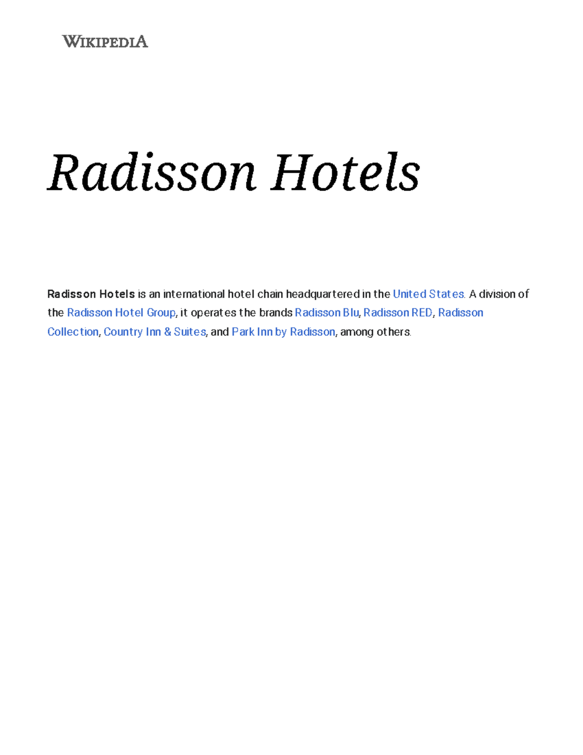 Radisson Hotels Wikipedia Radisson Hotels Radisson Hotels is an int
