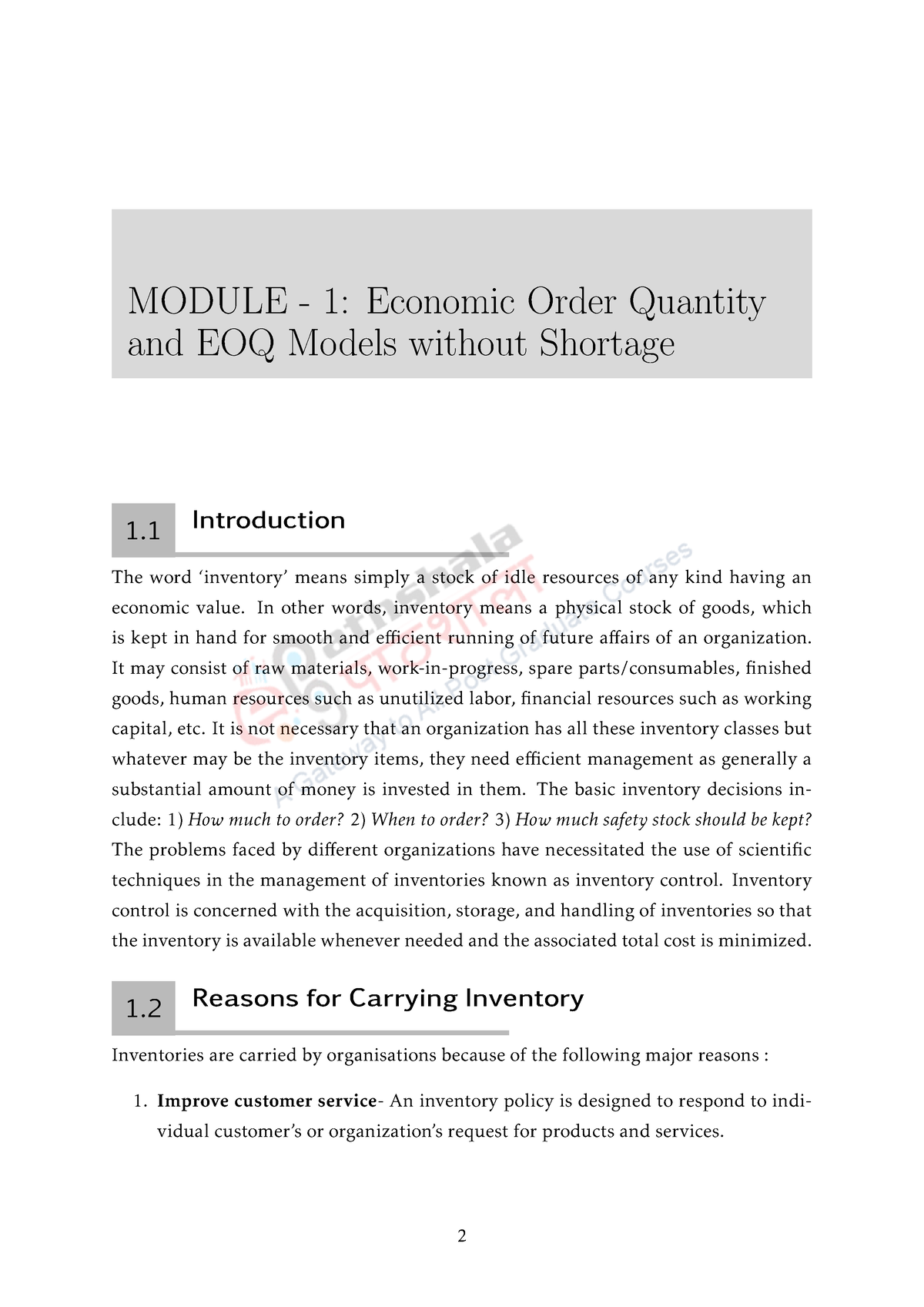 Inventory Theory - MODULE - 1: Economic Order Quantity And EOQ Models ...