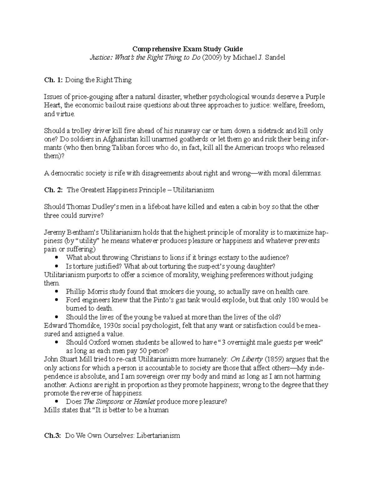 Outline of Justice word Comprehensive Exam Study Guide Justice What