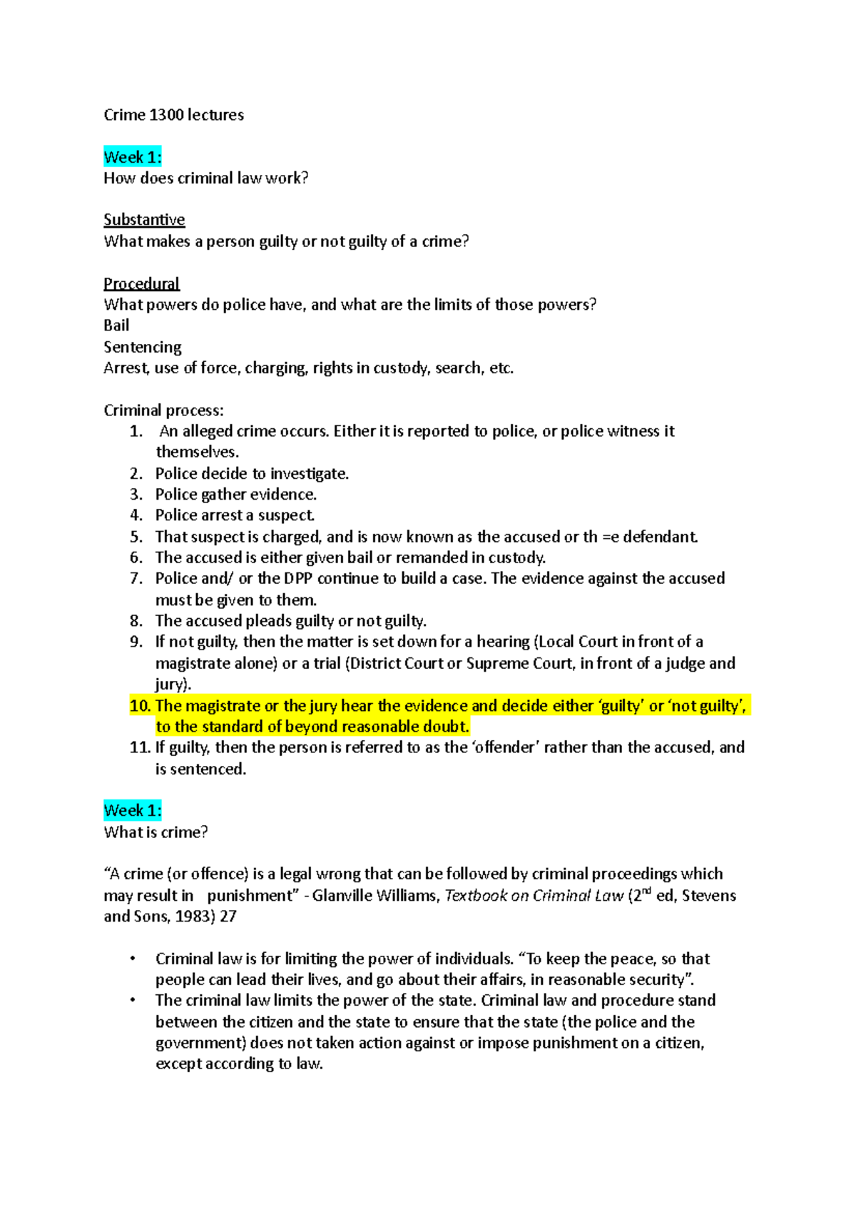 Crime 1300 lectures - Week 1-5 - Crime 1300 lectures Week 1: How does ...