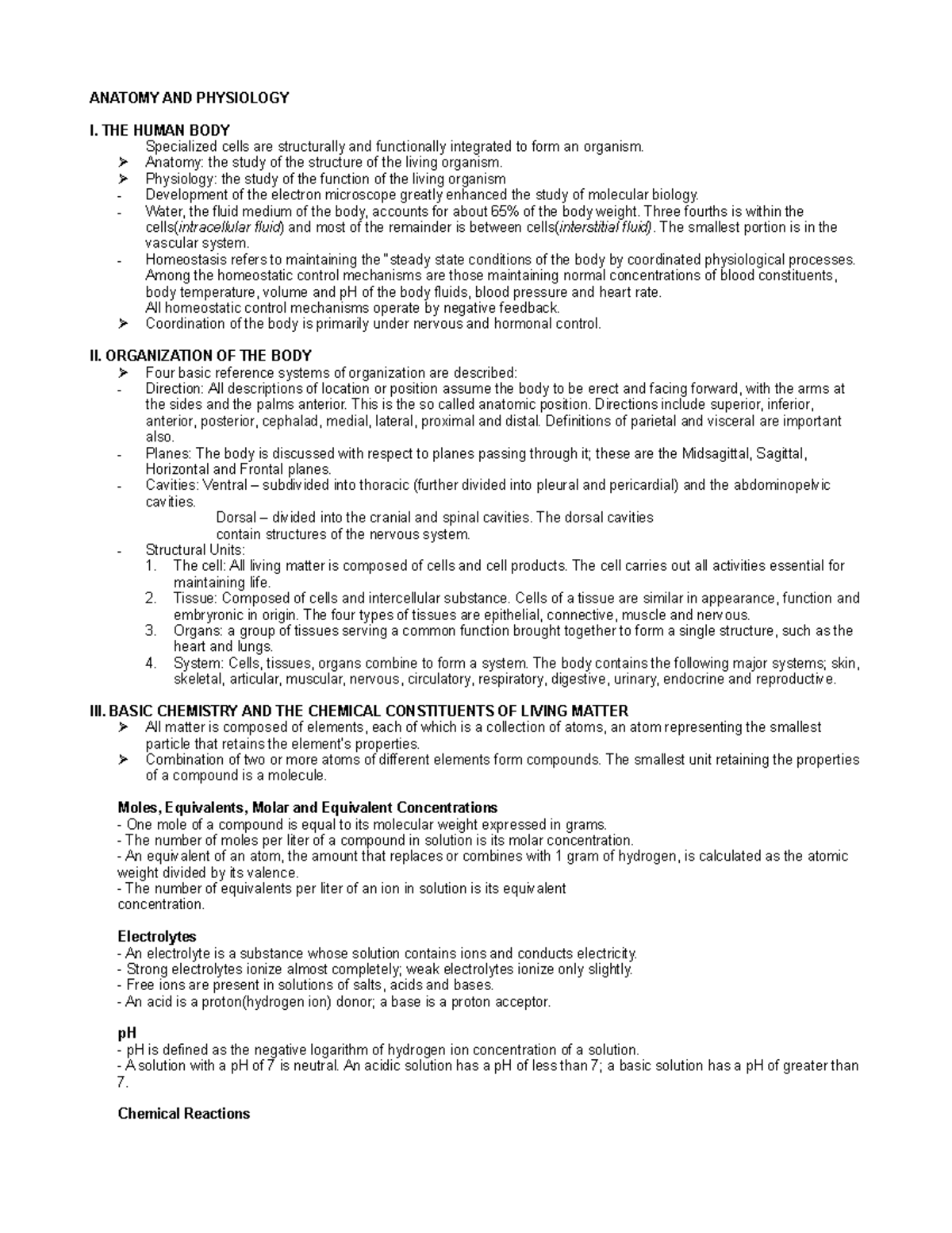 Anaphy - General Summary - ANATOMY AND PHYSIOLOGY I. THE HUMAN BODY ...