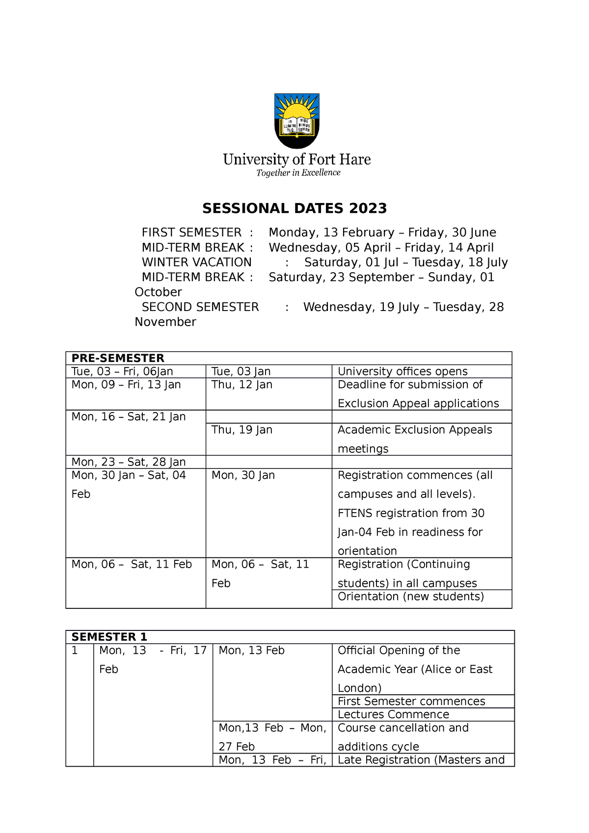 2023-sessional-dates-assignments-sessional-dates-2023-first-semester-monday-13-february