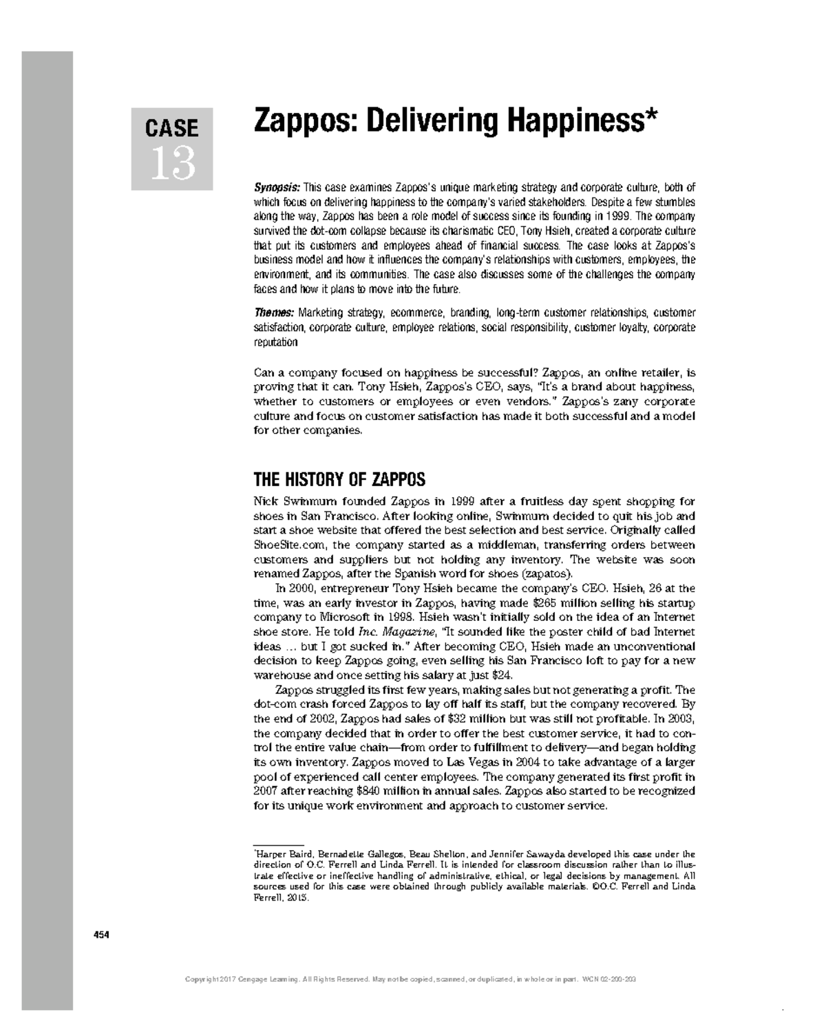 Case 13 Zappos Delivering Happiness - Zappos: Delivering Happiness ...