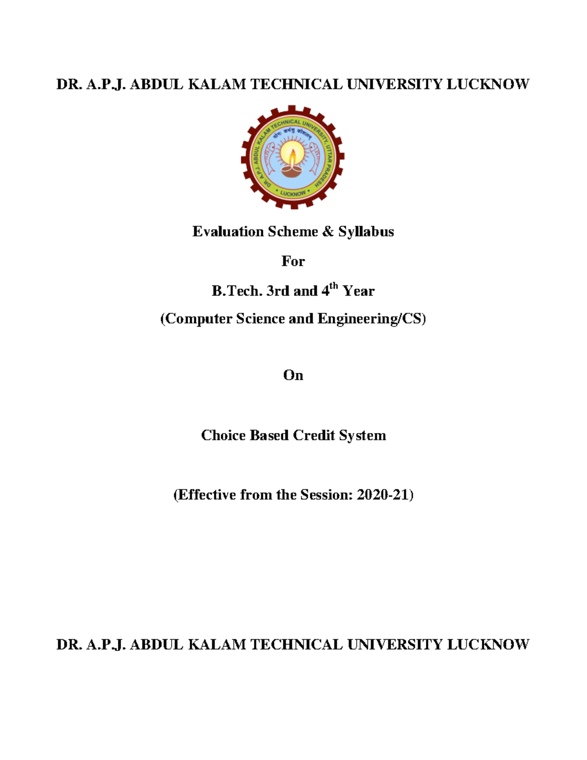 B.Tech CSE And CS Syllabus Of 3rd Year July 2020 - DR. A.P. ABDUL KALAM ...