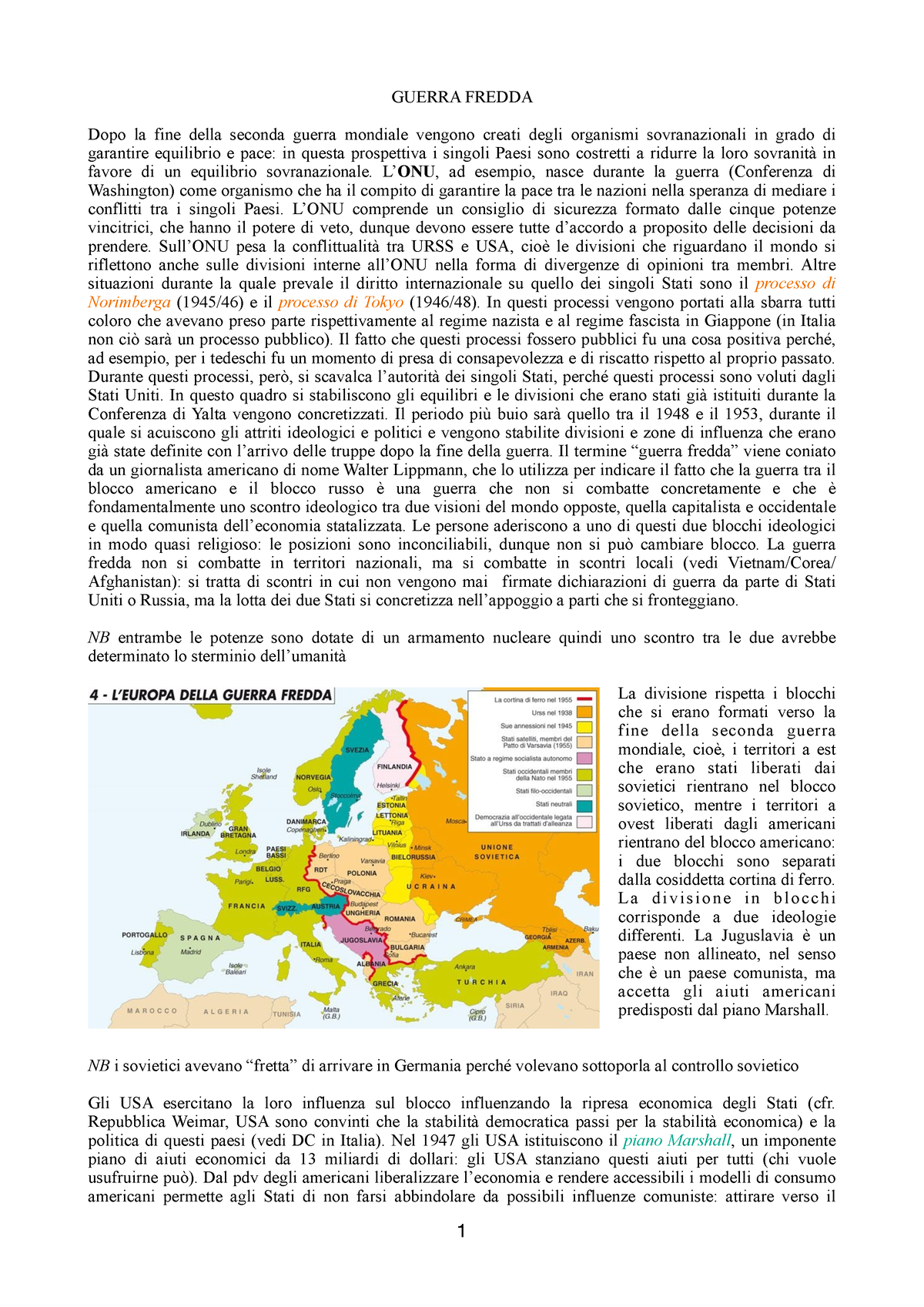 Appunti Guerra Fredda - GUERRA FREDDA Dopo La Fine Della Seconda Guerra ...