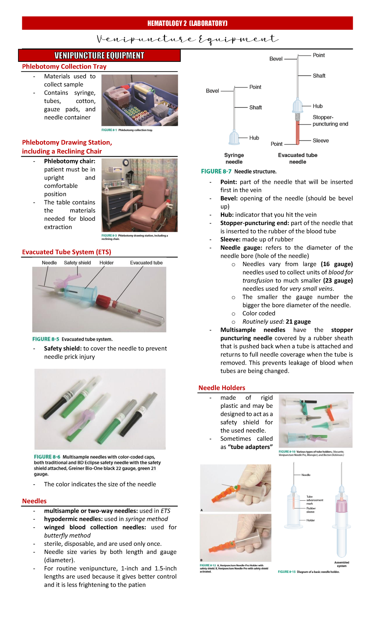 Laboratory Lesson 2. Venipuncture Equipments - HEMATOLOGY 2 (LABORATORY ...