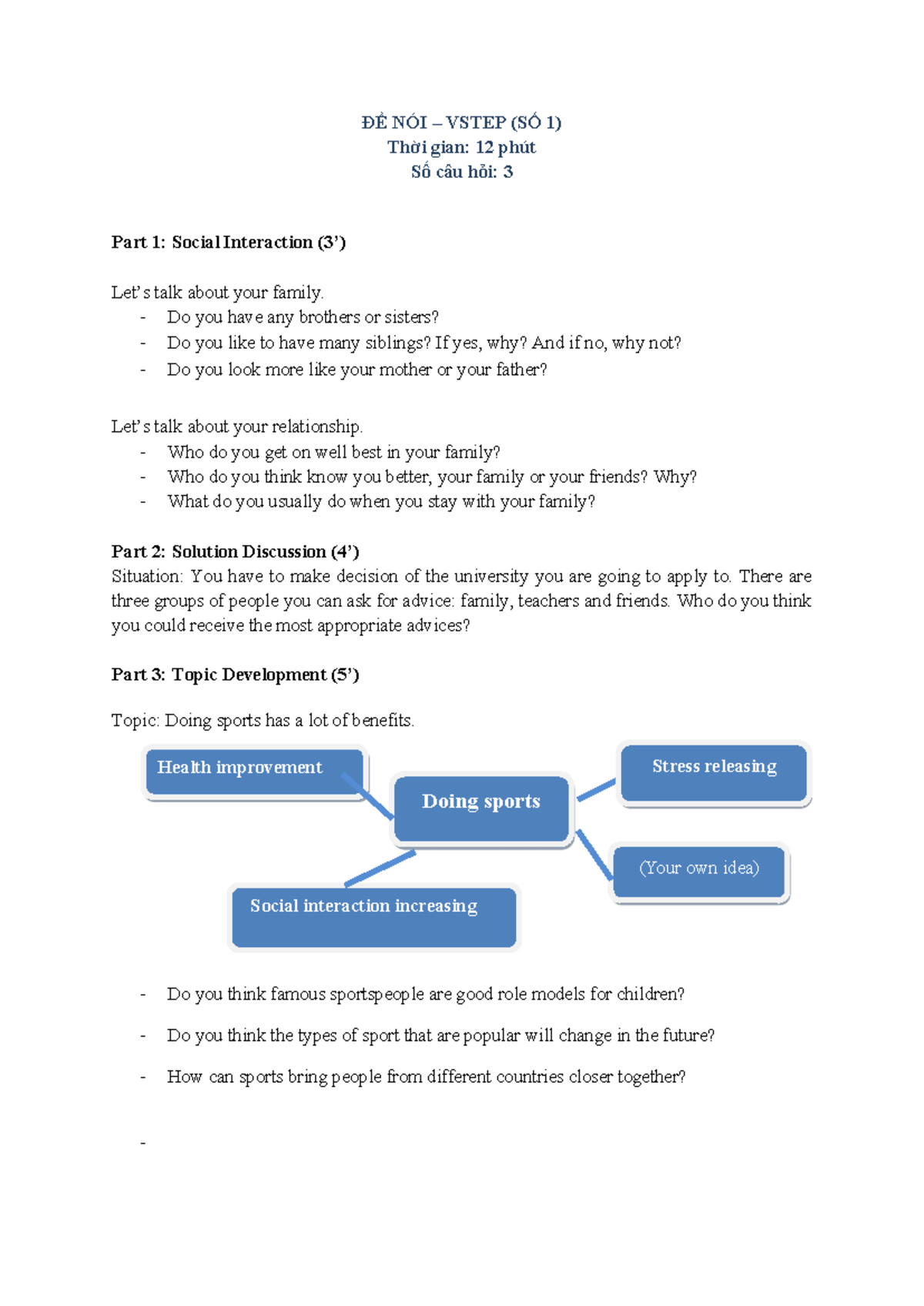 Speaking Vstep Sample - im using vpn so this is definitely fake - ĐỀ ...