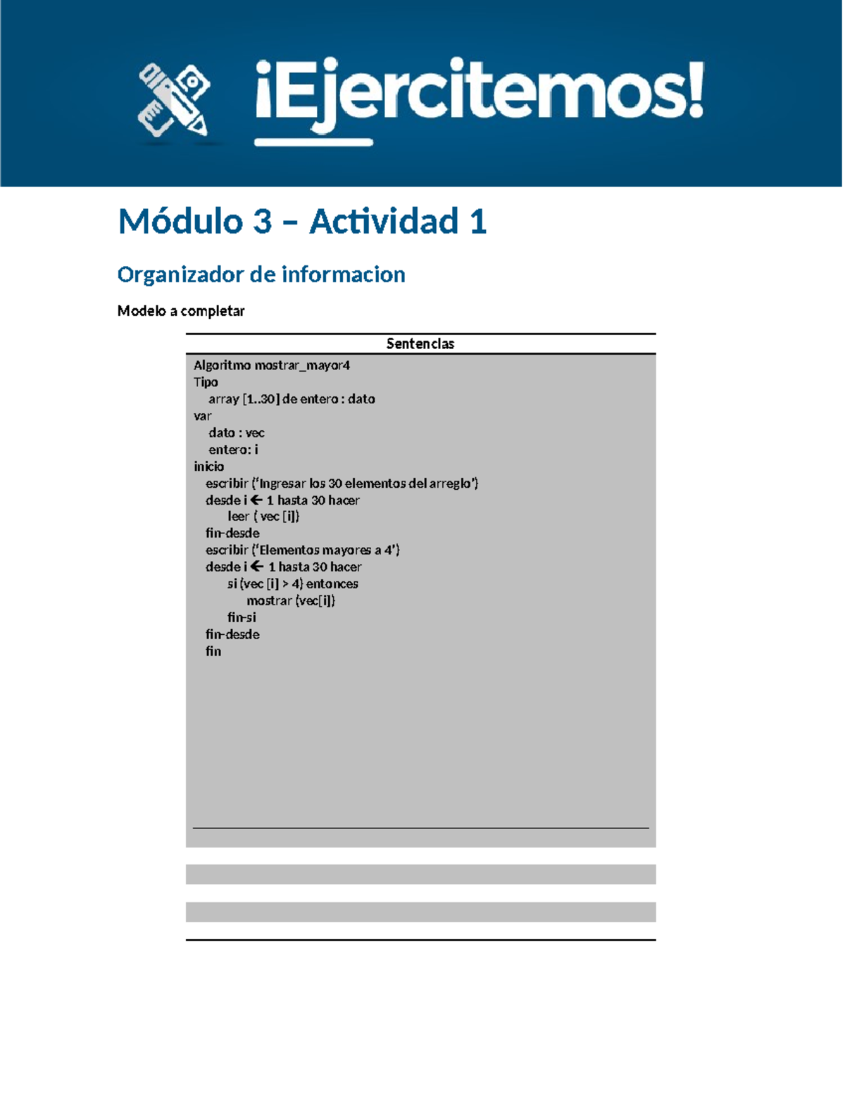 Actividad 1 M3 modelo - Módulo 3 – Actividad 1 Organizador de ...