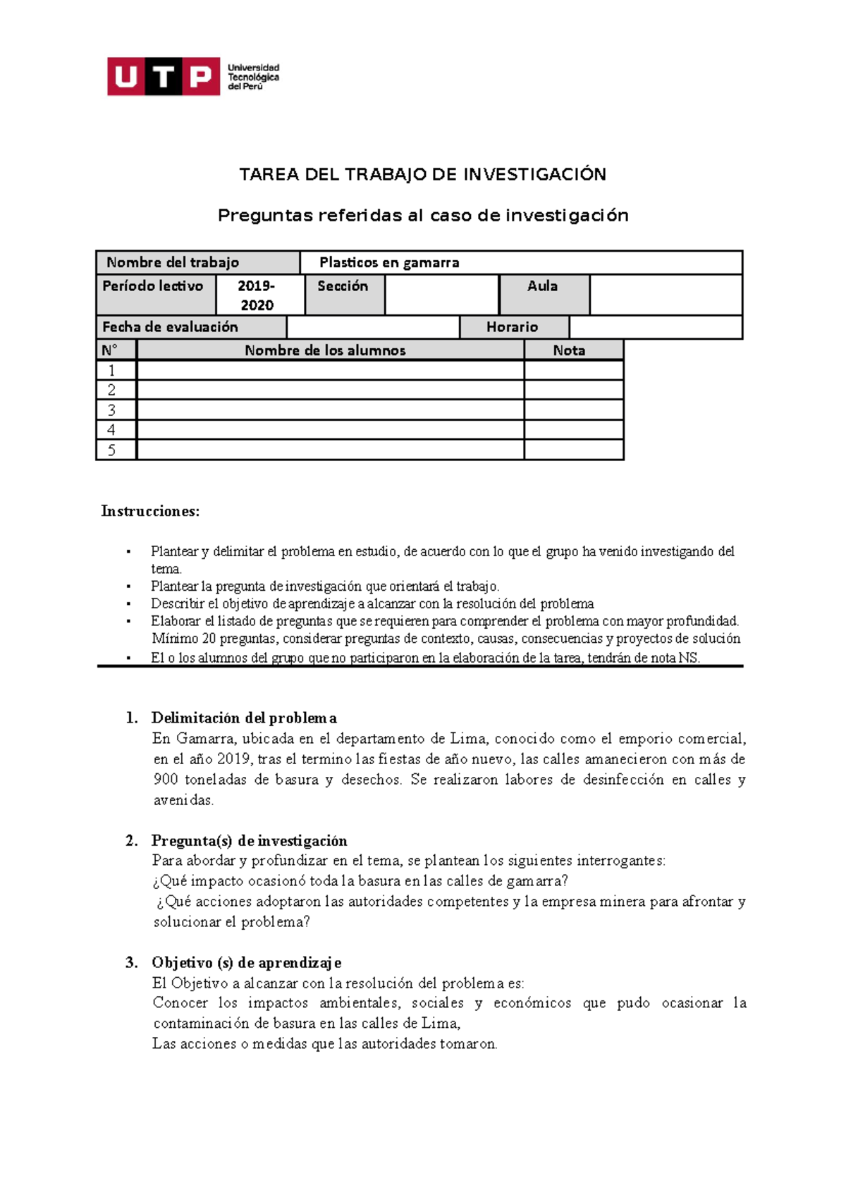 Semana 5 - Tarea 1 - grupo - TAREA DEL TRABAJO DE INVESTIGACIÓN ...