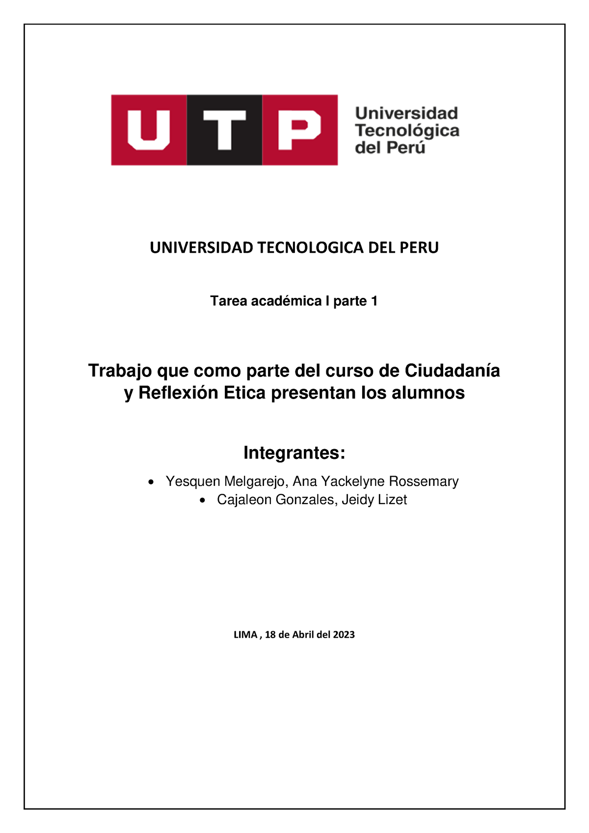 S4 - Tarea Academica 1 - TA-1 - UNIVERSIDAD TECNOLOGICA DEL PERU Tarea ...