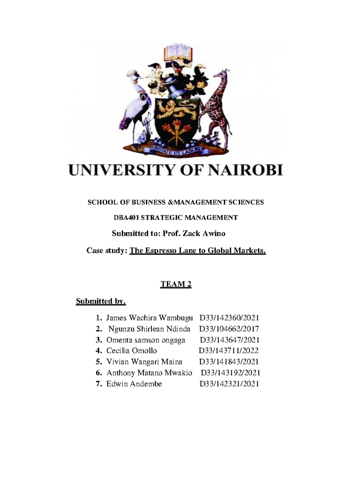 DBA 401 Strategic Management Team 2 Assignment - SCHOOL OF BUSINESS ...