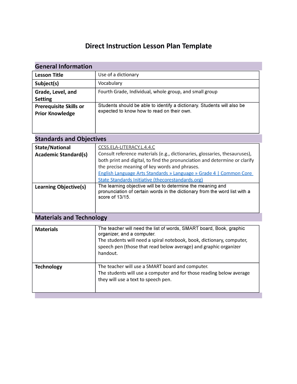 Direct Instruction C909 - Direct Instruction Lesson Plan Template ...