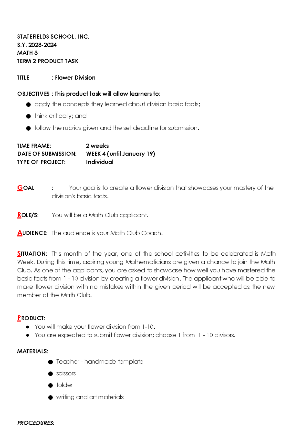 MATH 3 PT Proposal TERM 2 - STATEFIELDS SCHOOL, INC. S. 2023- MATH 3 ...