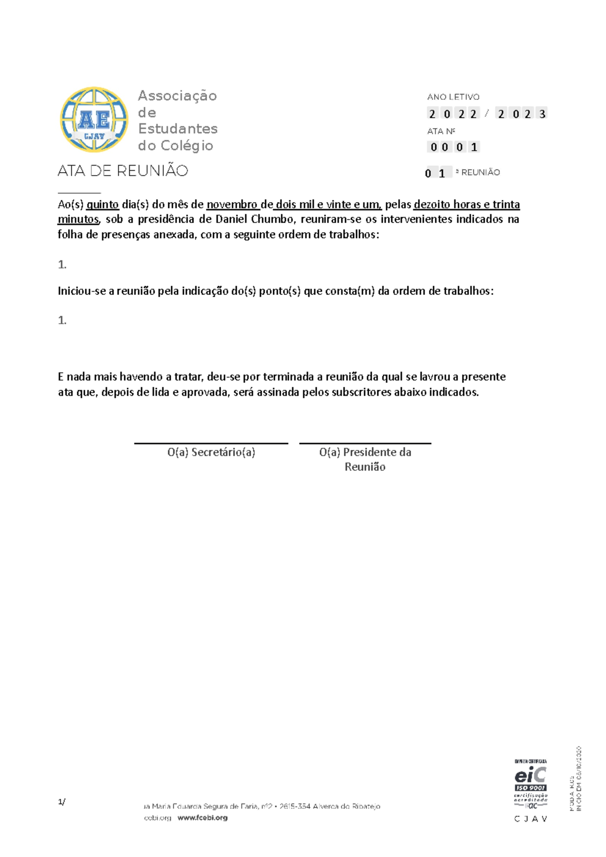 ATA Modelo - Ao(s) quinto dia(s) do mês de novembro de dois mil e vinte ...