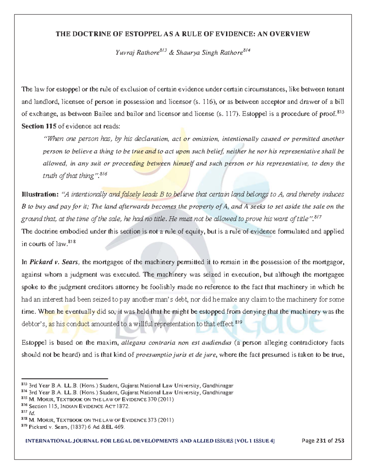 Estoppel THE DOCTRINE OF ESTOPPEL AS A RULE OF EVIDENCE AN OVERVIEW
