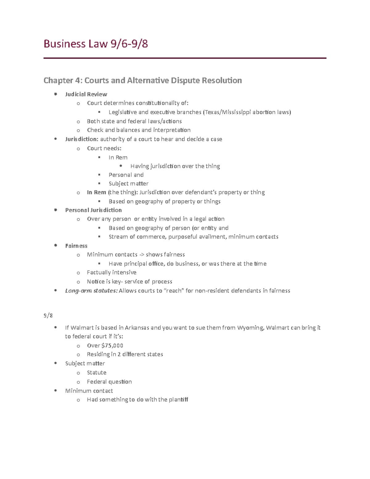 Business Law Ch4 - Chapter 4 Lecture Notes - Business Law 9/6-9 ...