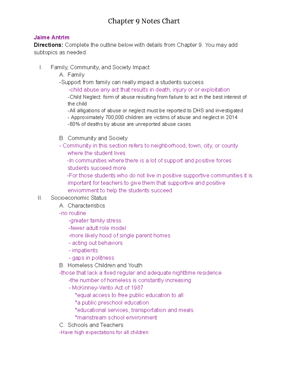 intro to MLED notes Chapter 9 Notes Chart Jaime Antrim Directions