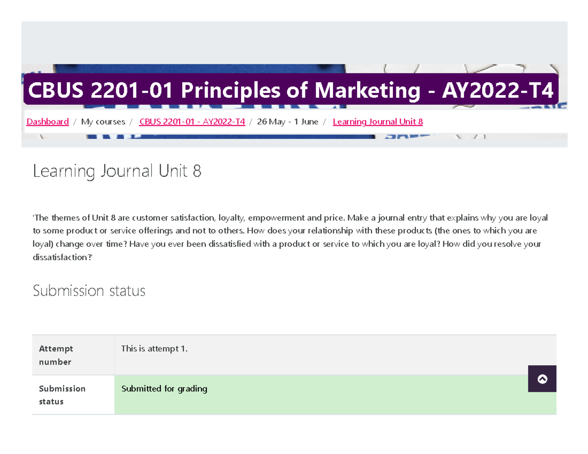 C BUS 2201-01 - AY2022-T4 Learning Journal Unit 8 - CBUS 2201-01 ...