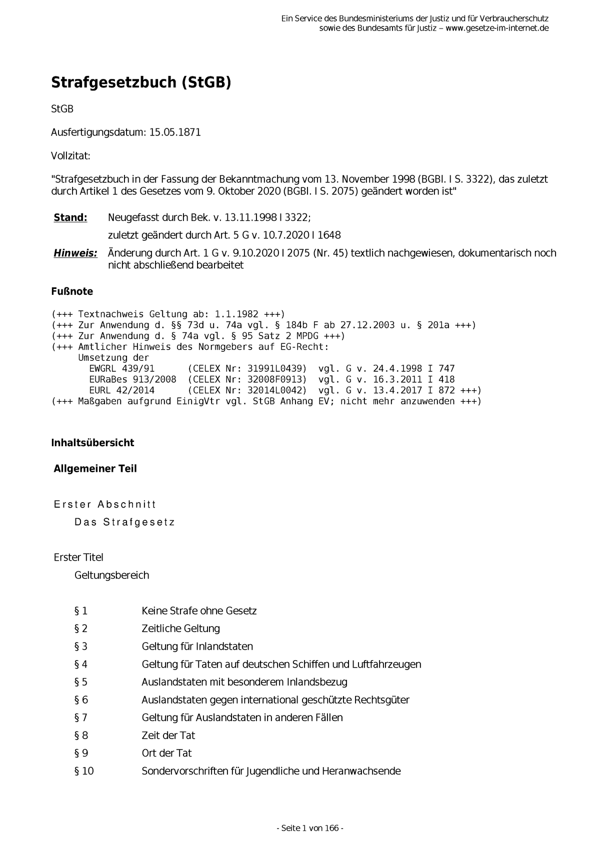 St GB - StGB Gesetzessammlung - Sowie Des Bundesamts Für Justiz ...