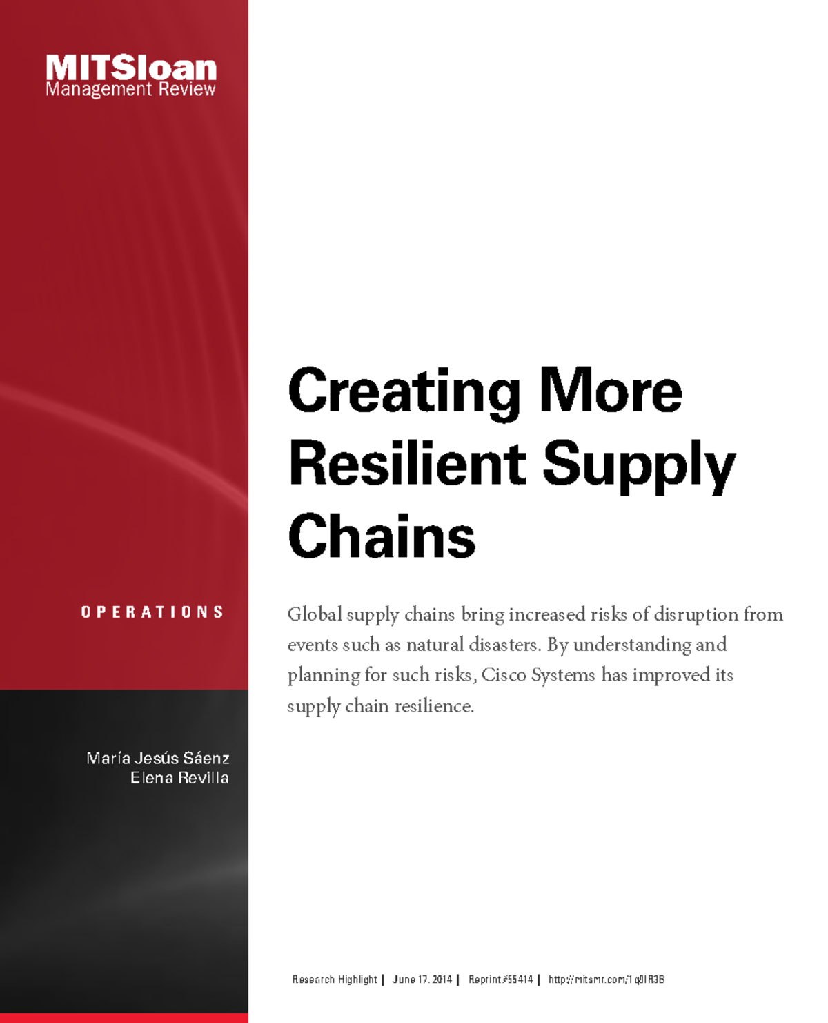 Creating More Resilient Supply Chains Sloan MR - ####### O P E R A T I ...