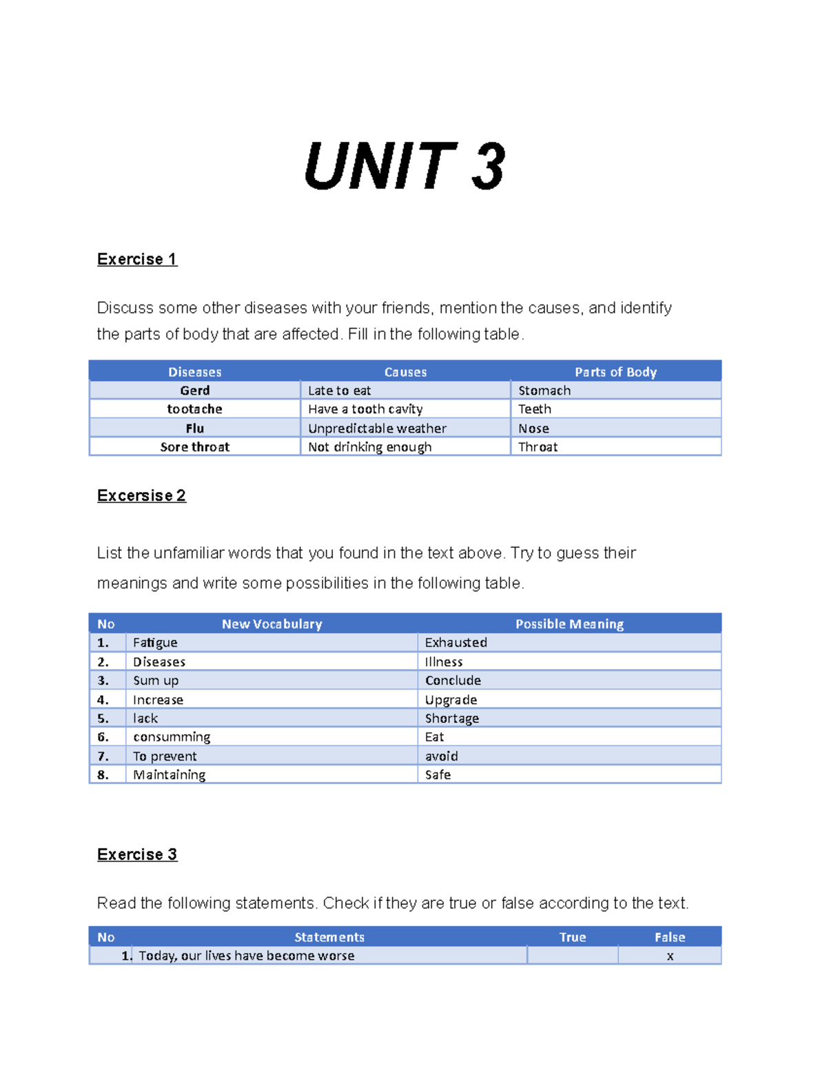 unit 3 exercise