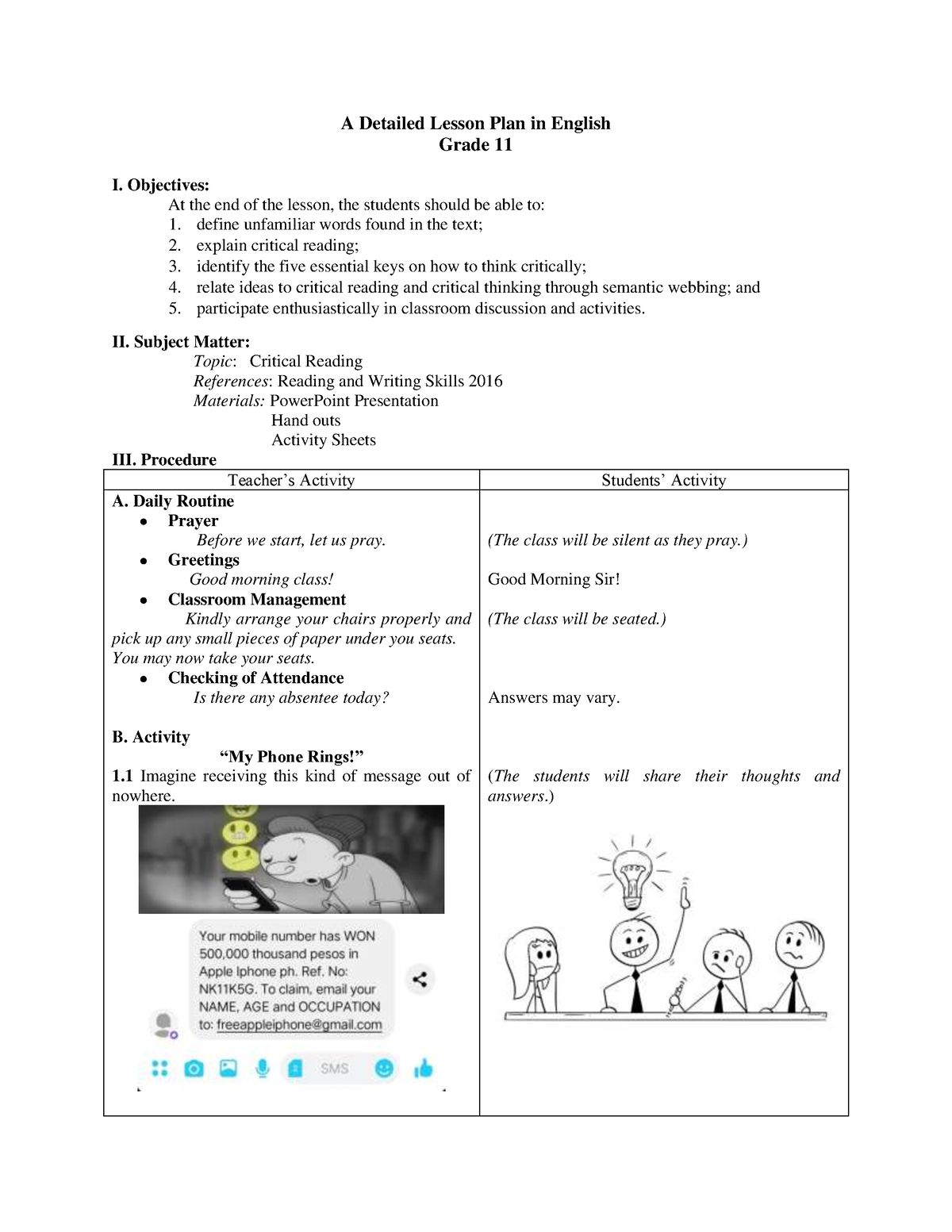 026157887 - Lesson Plan - A Detailed Lesson Plan In English Grade 11 I ...