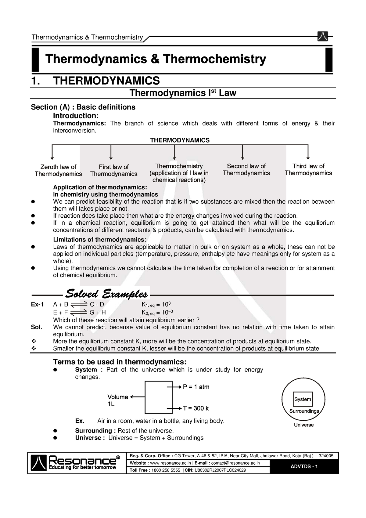 Thermodynamics And Thermochemistry - Reg. & Corp. Office : CG Tower, A ...