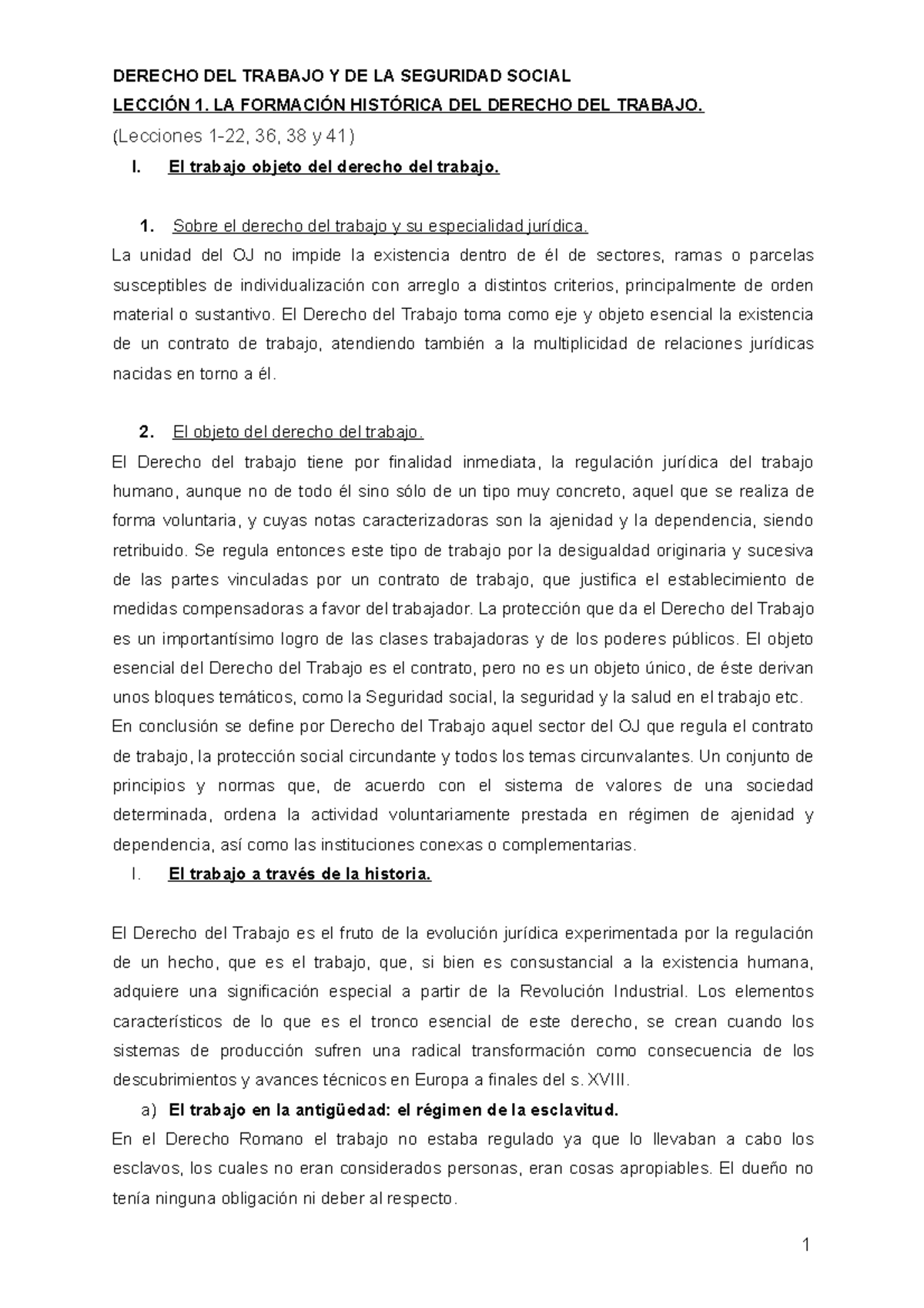 Resumen Laboral - DERECHO DEL TRABAJO Y DE LA SEGURIDAD SOCIAL LECCIÓN ...