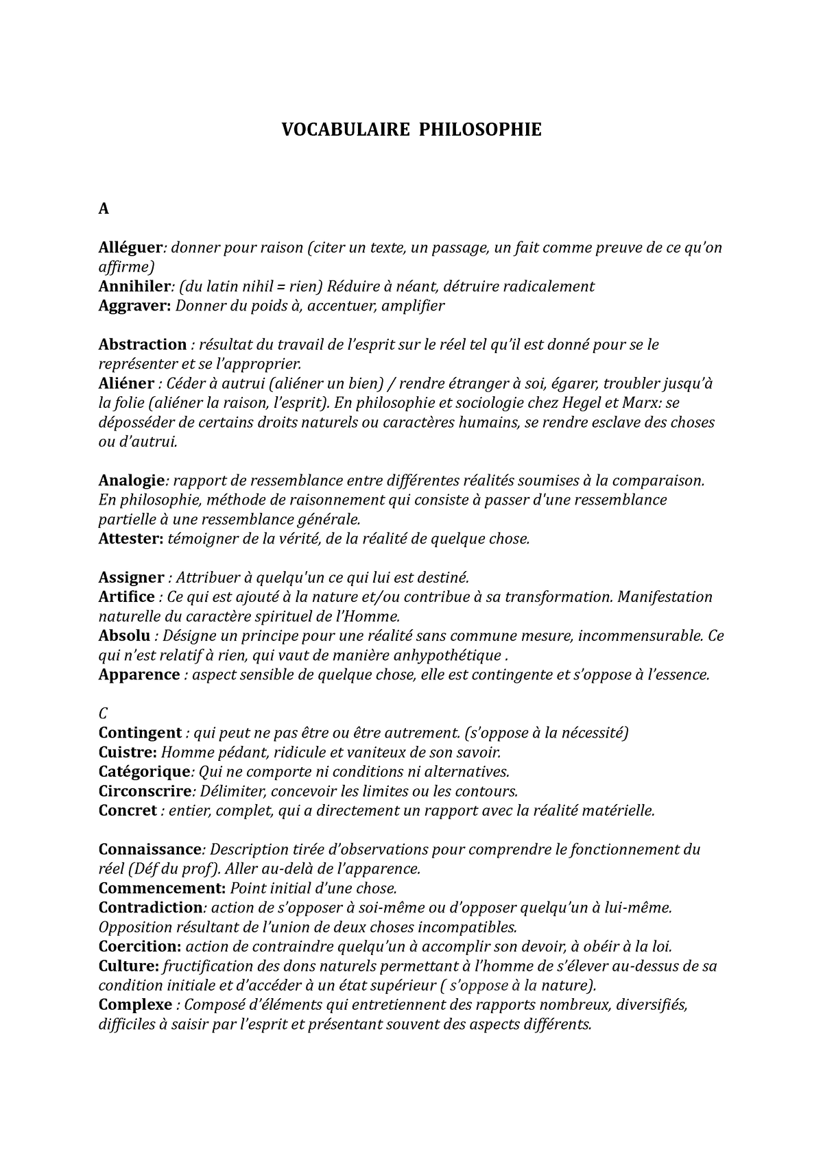 vocabulaire dissertation philosophie