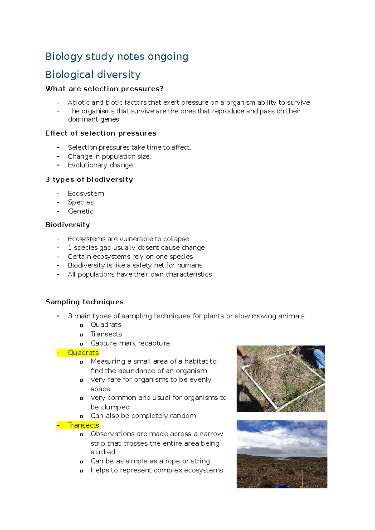 Biology study notes ongoing - Biology study notes ongoing Biological ...