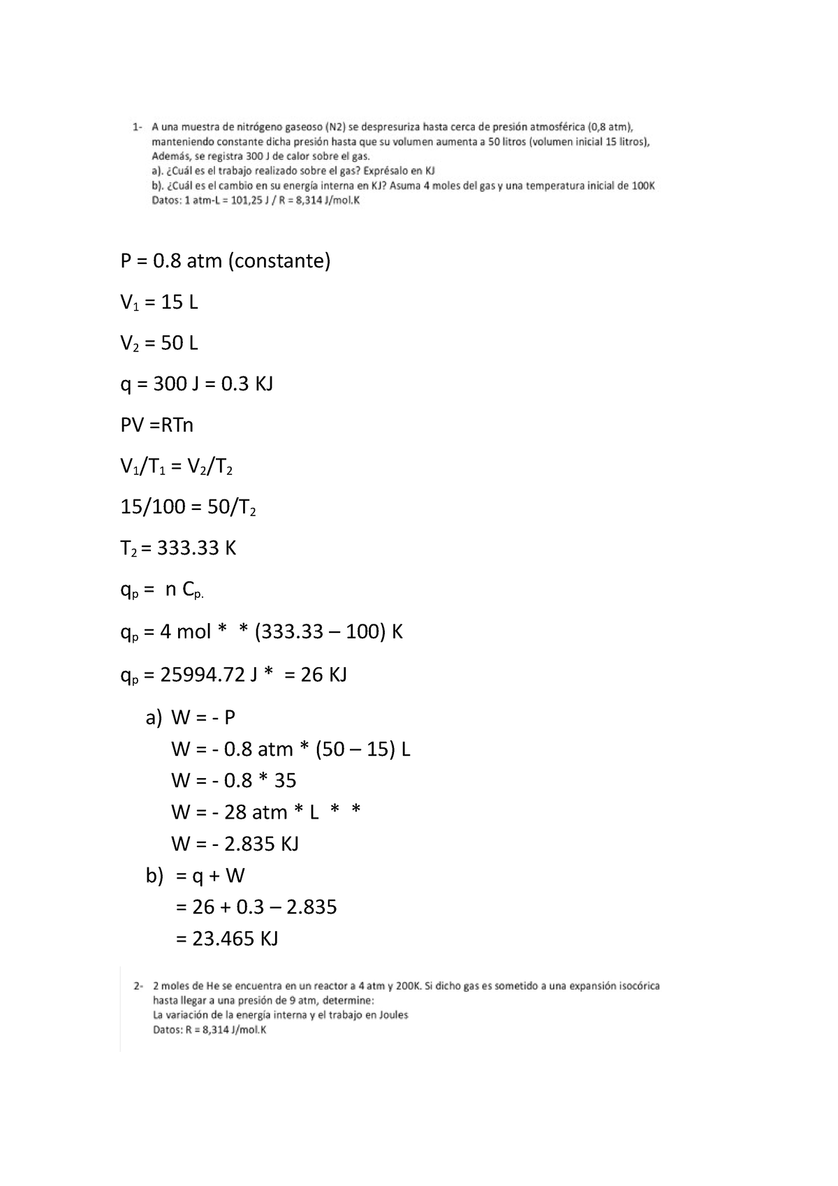 Ejercicios Resueltos De QI Termodinámica Y Termoquímica - P = 0 Atm ...