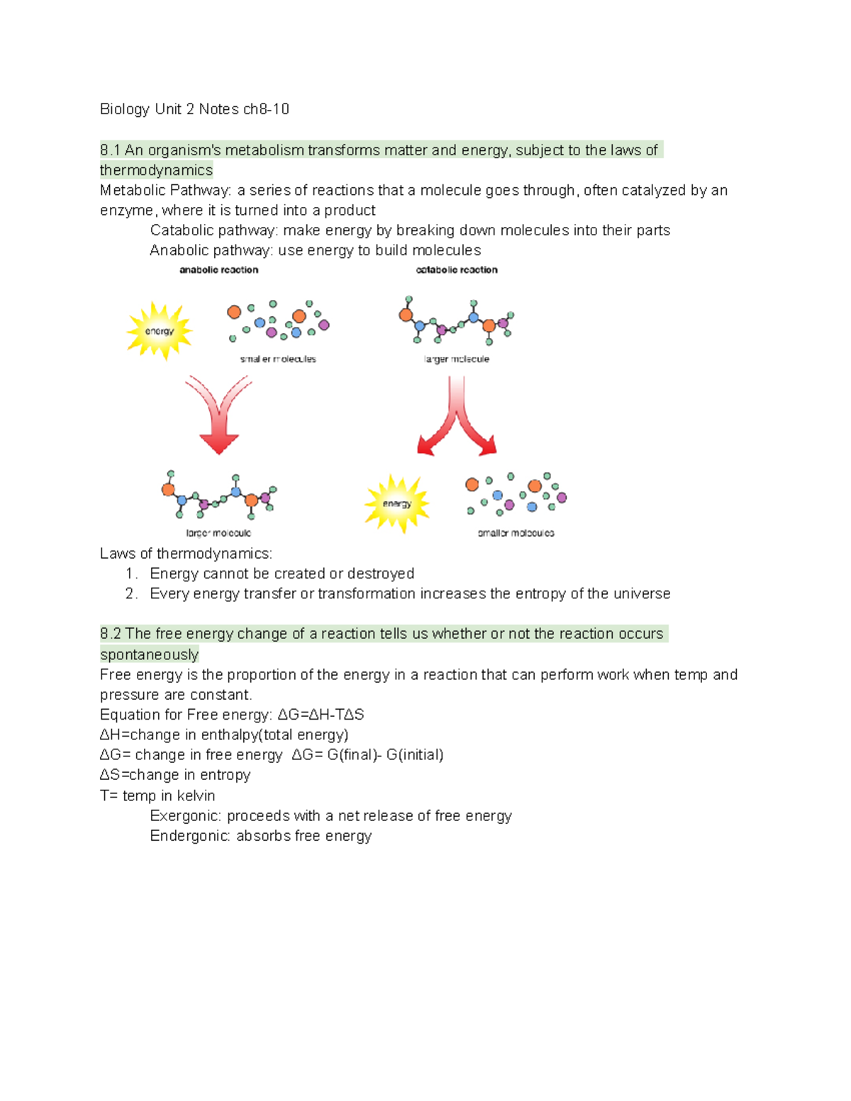 Bio Unit 3 Notes On Cellular Energetics - Studocu