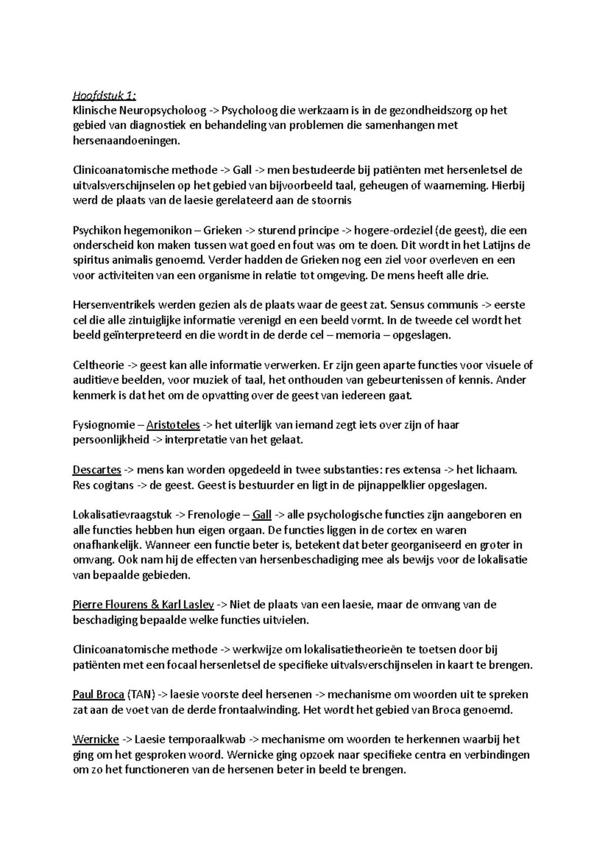 Samenvatting Introductie In De Klinische Neuropsychologie Hoofdstuk 1 ...