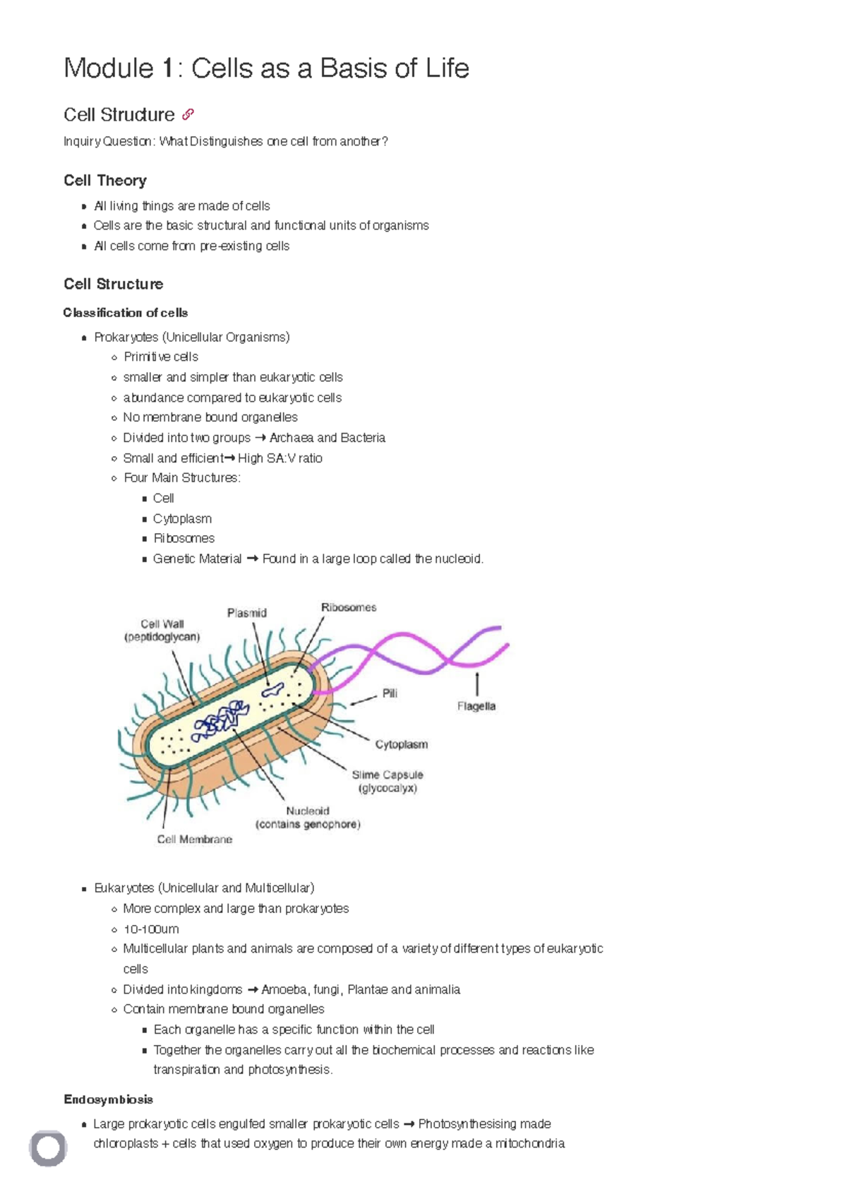 Summary - Module 1 Cells as a Basis of Life - Module 1 : Cells as a ...