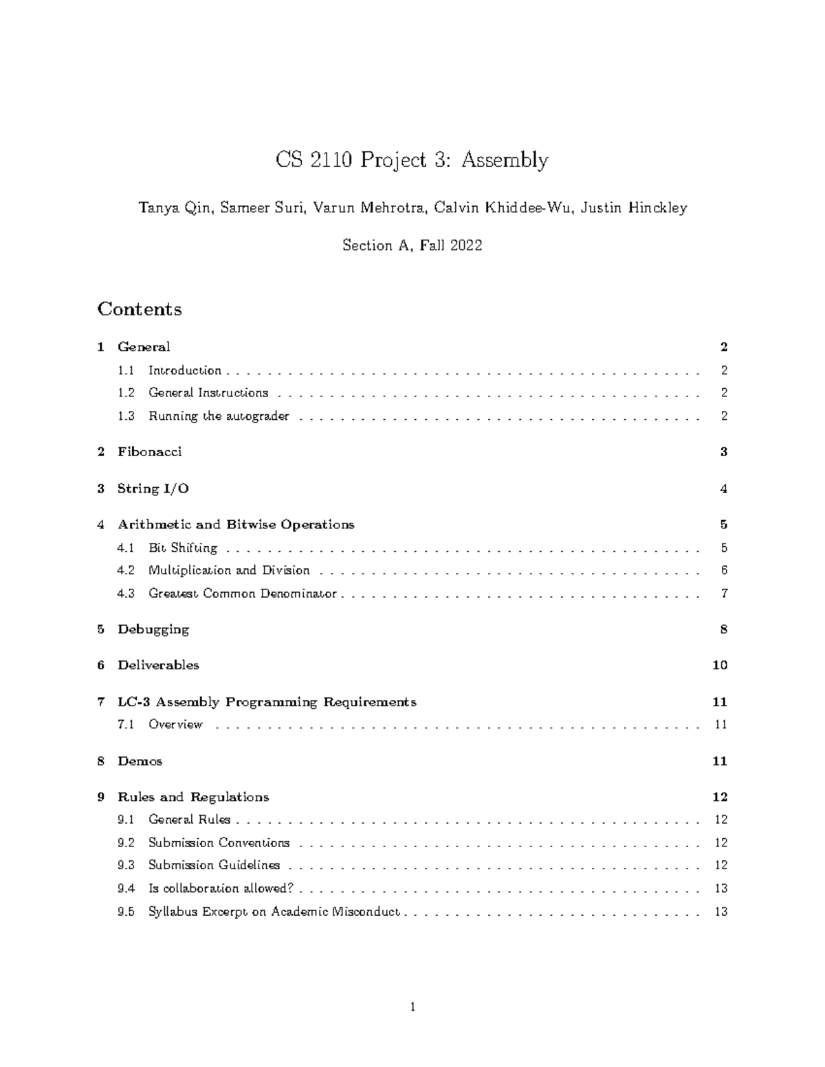 Project 3 - CS 2110 Project 3: Assembly - Section A, Fall Tanya Qin ...