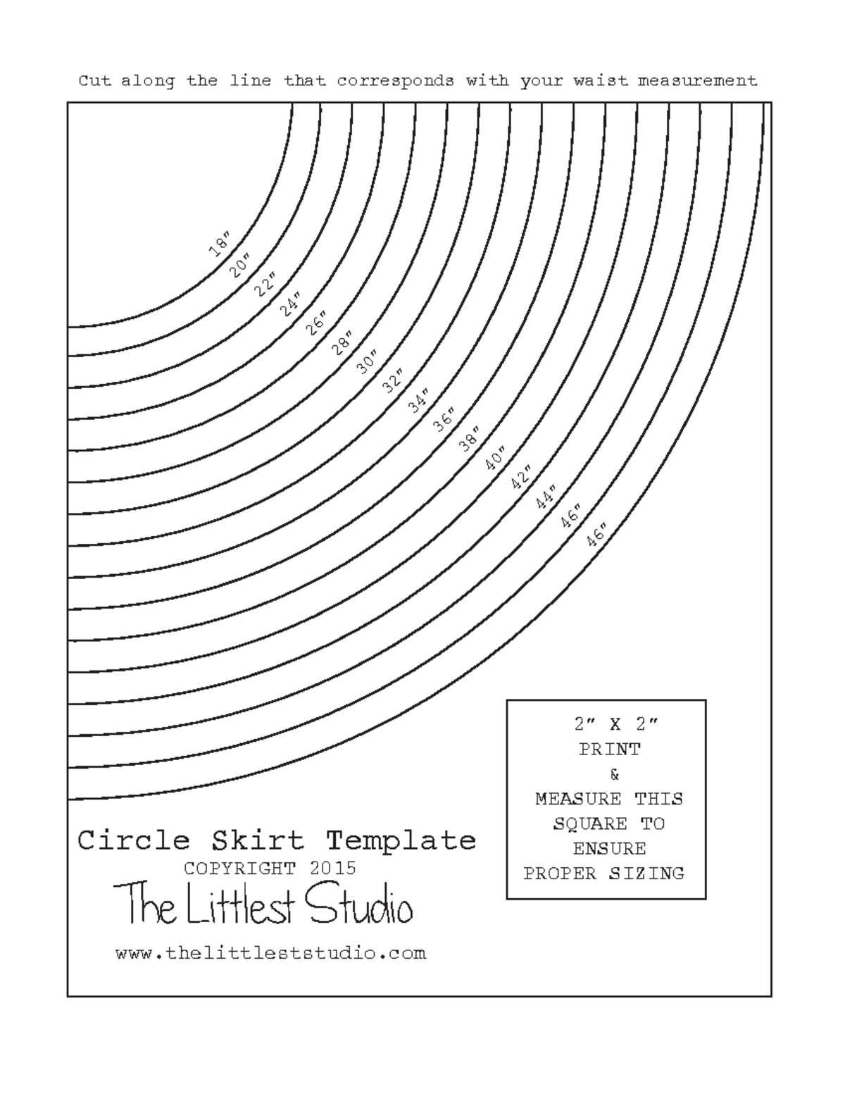 Fashion Circle skirt template along the line that corresponds with