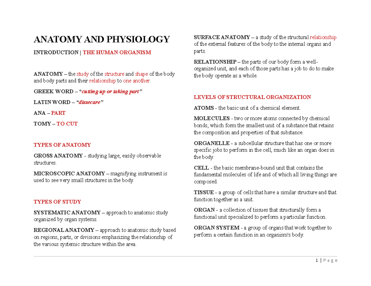 Reviewer FOR Anaphy - ANATOMY AND PHYSIOLOGY INTRODUCTION | THE HUMAN ...